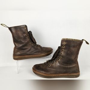Doc Dr Martens Stratford Brown Lace Up Leopard Fold Boots Women's Size 7